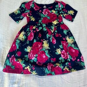 Janie and Jack Navy Floral Dress with Red and Green Accents